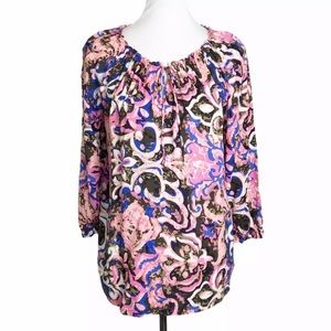 Talbots Blouse 3/4 Sleeves Top Sz. M Pink Blue